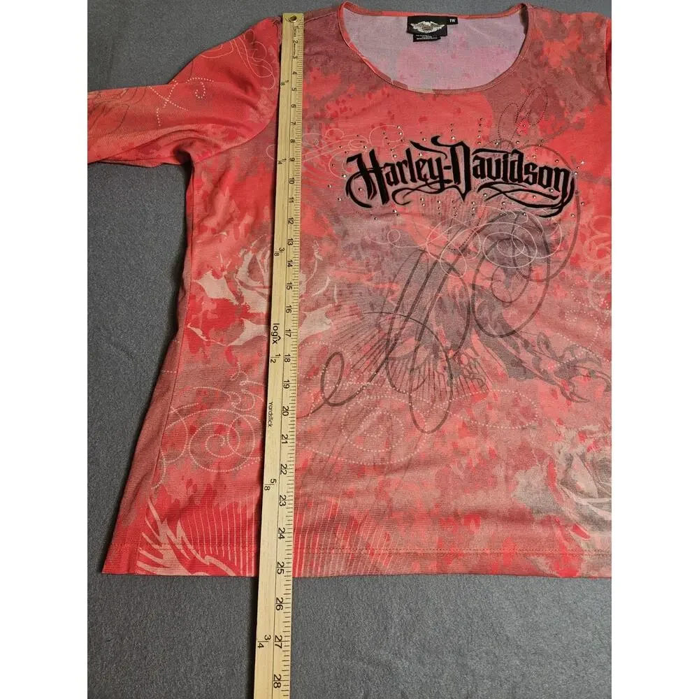 VTG Harley Davidson Top Womens 1W Velvet Studded Mesh USA Made Y2K Biker - Picture 6 of 8